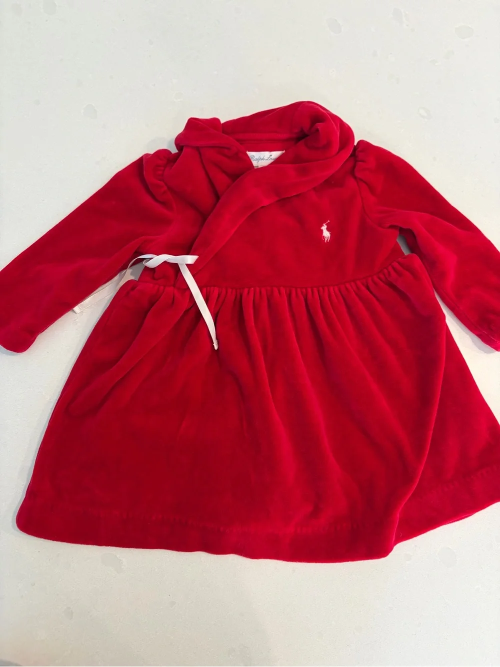 Ralph Lauren Red Velvet Baby Wrap Dress with polo pony